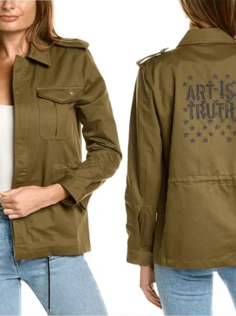 Zadig & Voltaire Olive Green Utility Jacket with Back Graphic